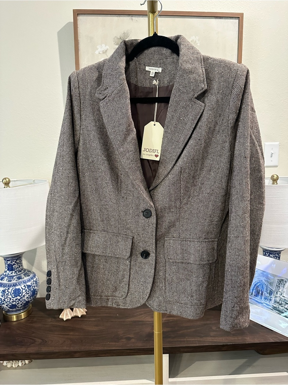 JODIFL Brown Herringbone Tailored Blazer